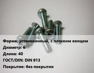 Винт установочный, с плоским концом 6х40 DIN 913 без покрытия